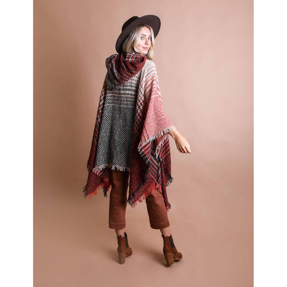 Herringbone Tweed Hooded Frayed Edge Poncho