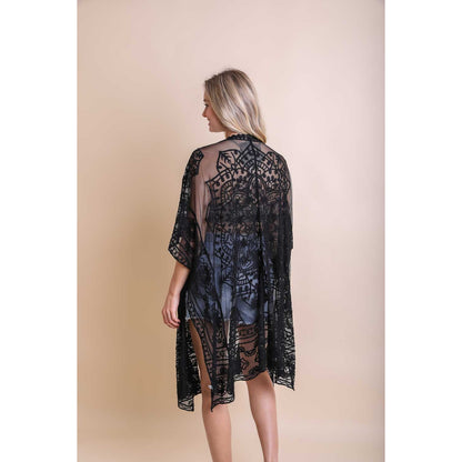 Floral Mandala Embroidered Mesh Kimono