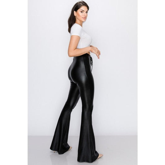 Lace Up Vegan Leather Flare Pants