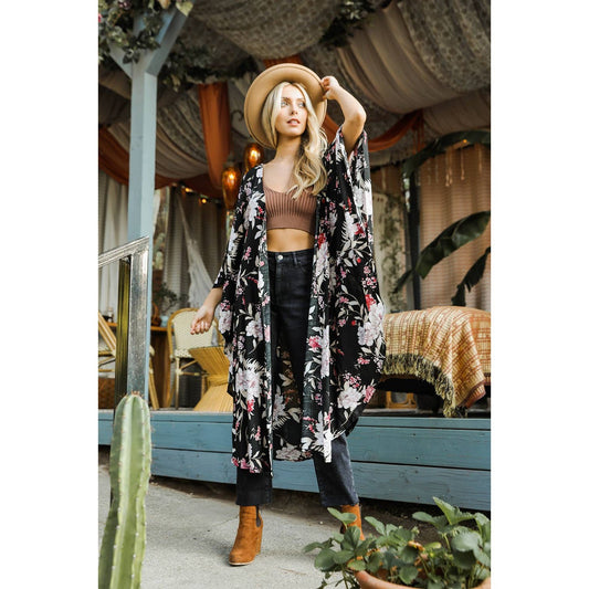 Floral Butterfly Sleeve Kimono