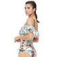 Tropical Ruffled Lace Up One Piece Swimsuit
