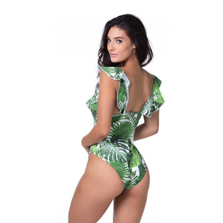 Tropical Ruffled One Piece Swimsuit