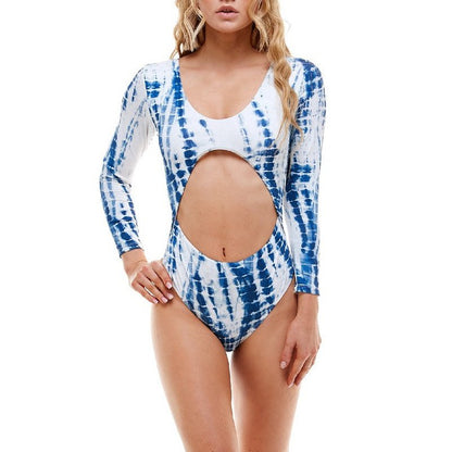 Tie Dyed Long-sleeved One-Piece Swimsuit