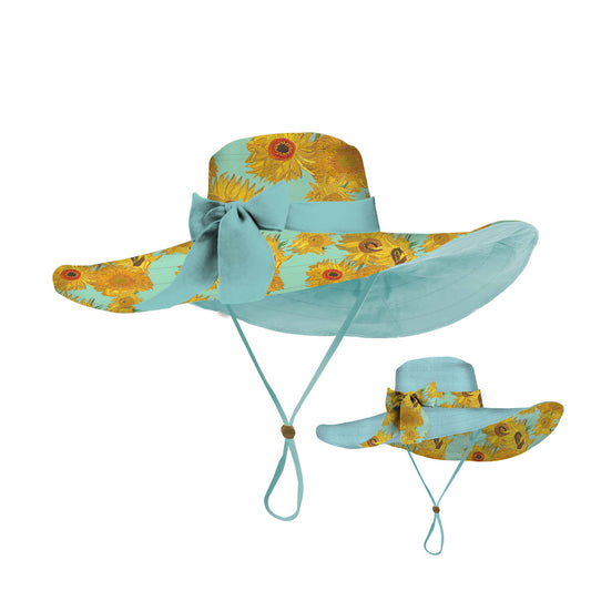 Reversible Sun & Rain Hat - van Gogh Sunflowers / Aqua