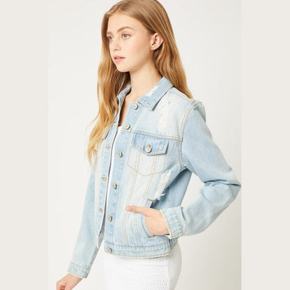 Vintage Distressed Crop Denim Jacket