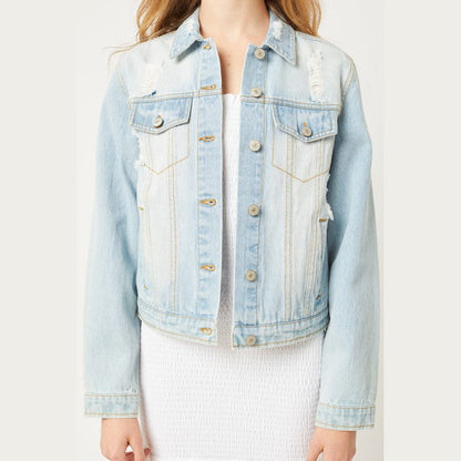 Vintage Distressed Crop Denim Jacket