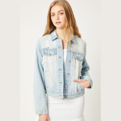 Vintage Distressed Crop Denim Jacket