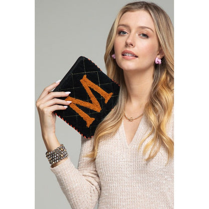 Hand Embroidered Initial Velvet Pouch