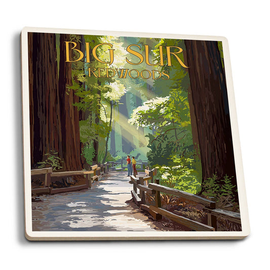Big Sur - California Pathway and Hikers Ceramic Coaster
