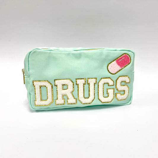 Drugs and Pill Teal Pouch w/ Chenille Patches