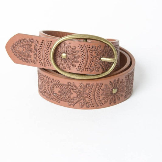 Floral Stitch Oval Buckle Belt