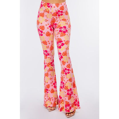 Pink Hibiscus Flare Pants