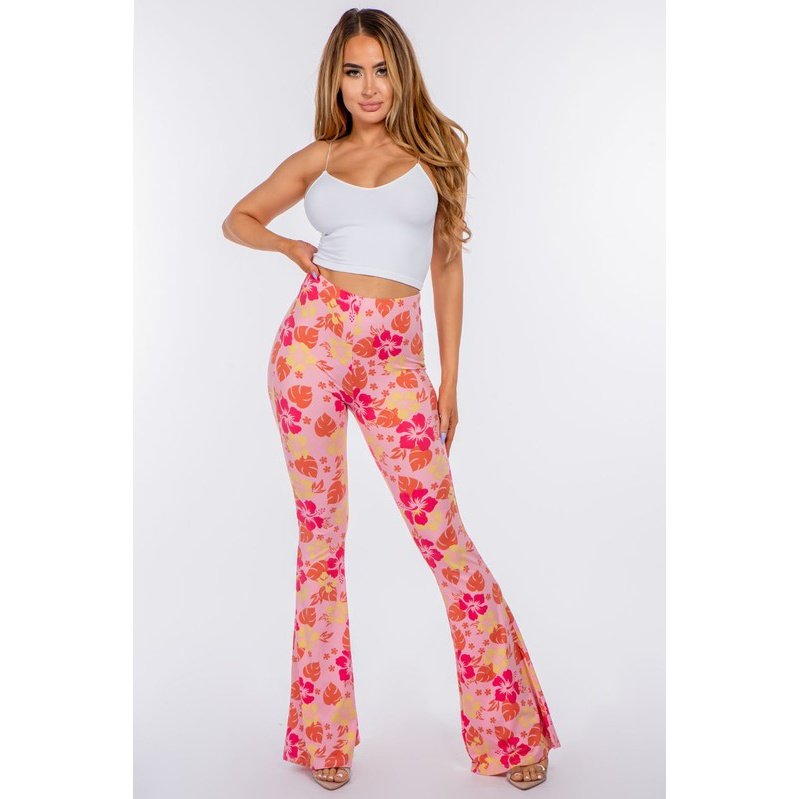 Pink Hibiscus Flare Pants