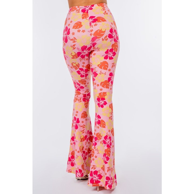 Pink Hibiscus Flare Pants