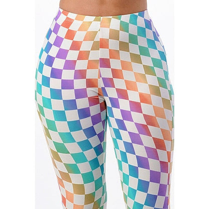 Rainbow Checkerboard Flare Pants