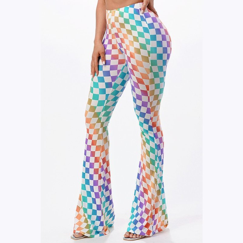 Rainbow Checkerboard Flare Pants