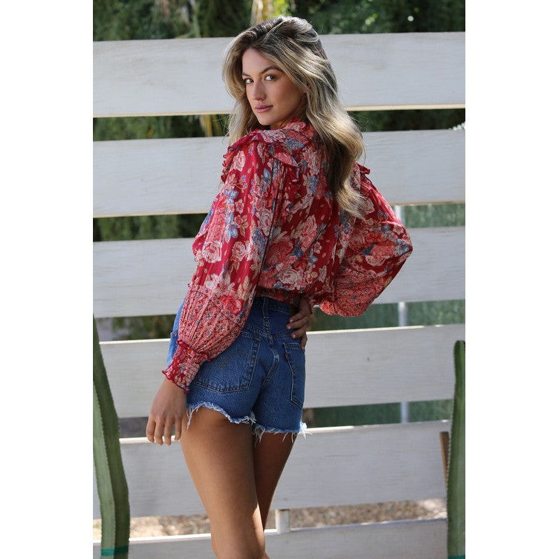 Red Garden Smocked Top