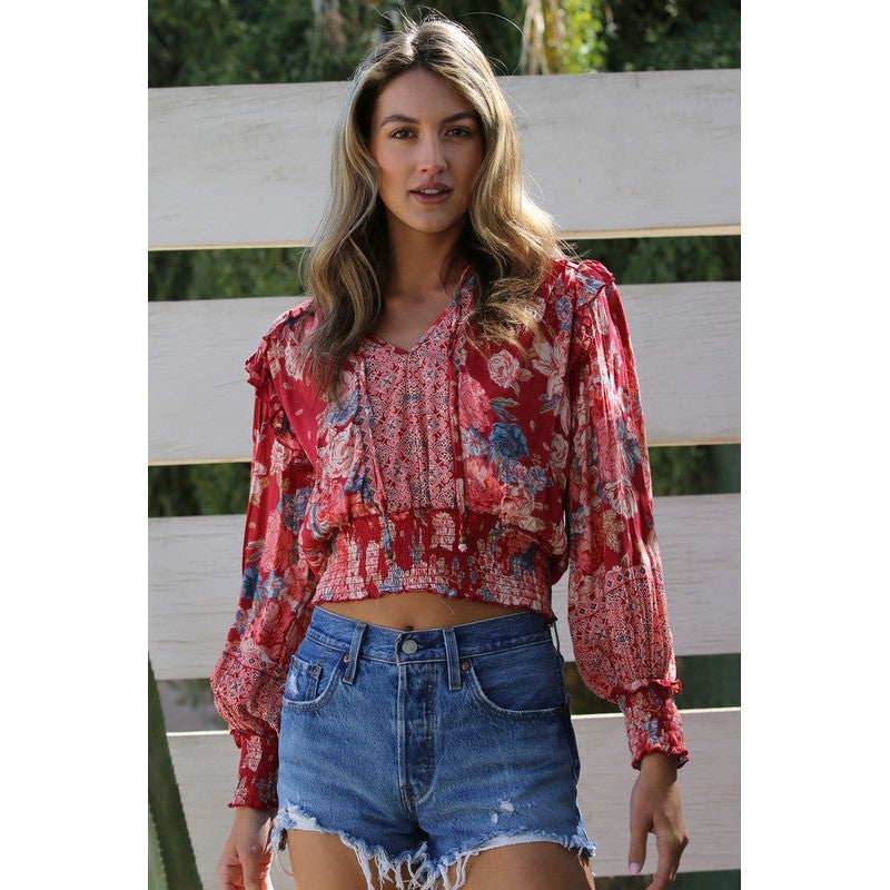 Red Garden Smocked Top
