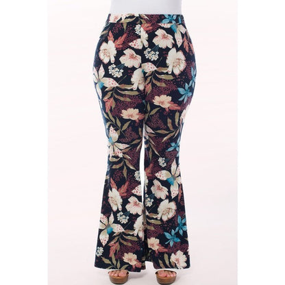 Navy Floral Stretch Flare Pants