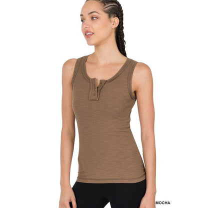 Ribbed Button Tank Top