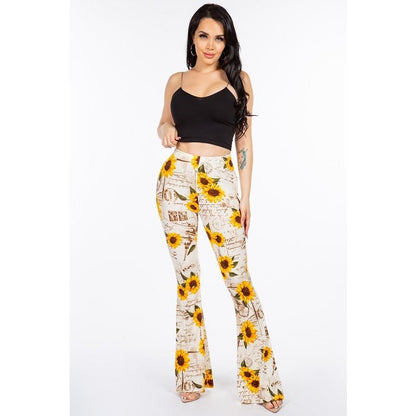 Vintage Sunflower Flare Pants