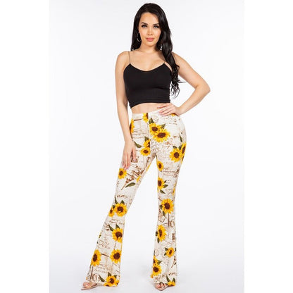 Vintage Sunflower Flare Pants