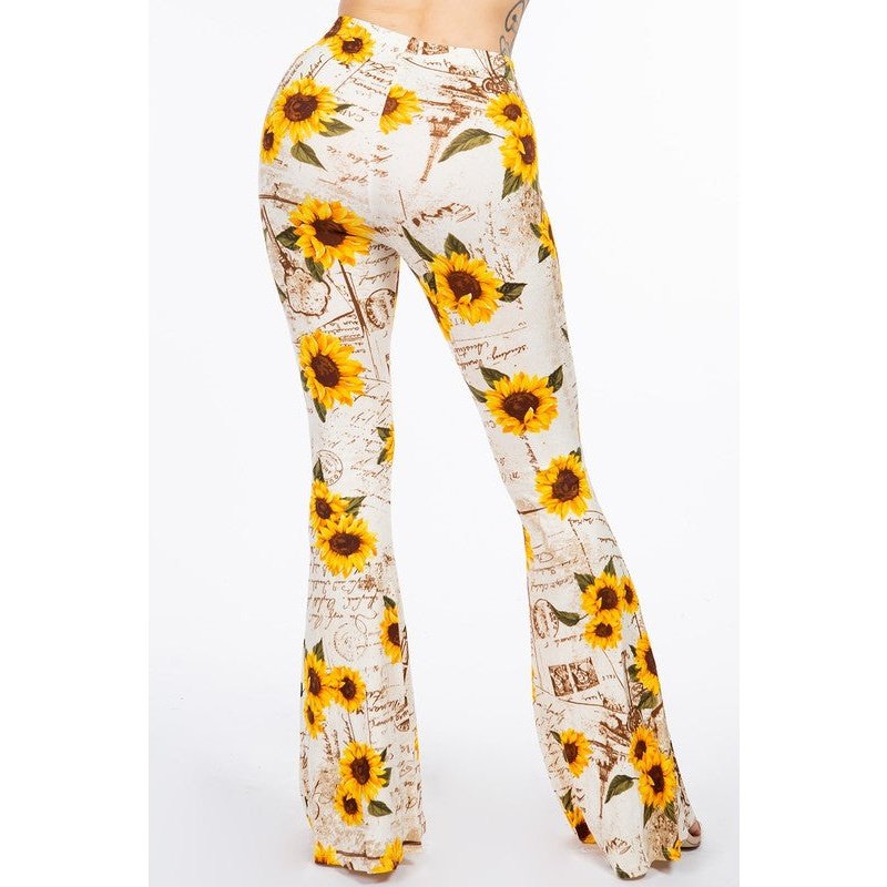 Vintage Sunflower Flare Pants