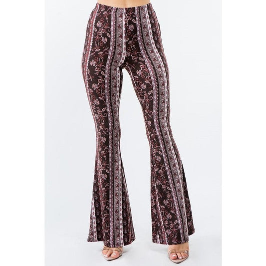 Rustic Wine Floral Flare Pants