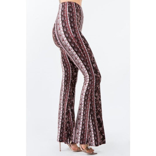 Rustic Wine Floral Flare Pants