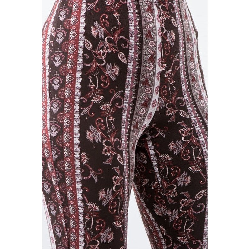 Rustic Wine Floral Flare Pants