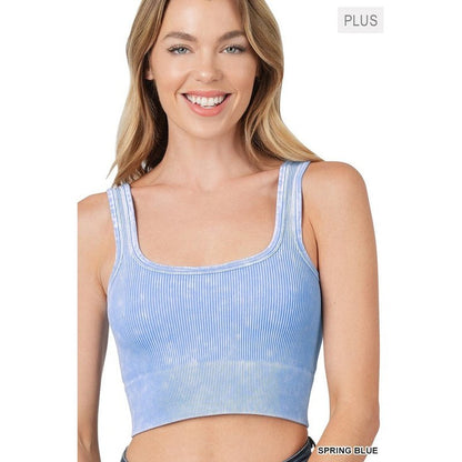 Acid Wash Ribbed Square Crop Top *PLUS*