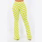 Neon Lime Checker Flare Pants
