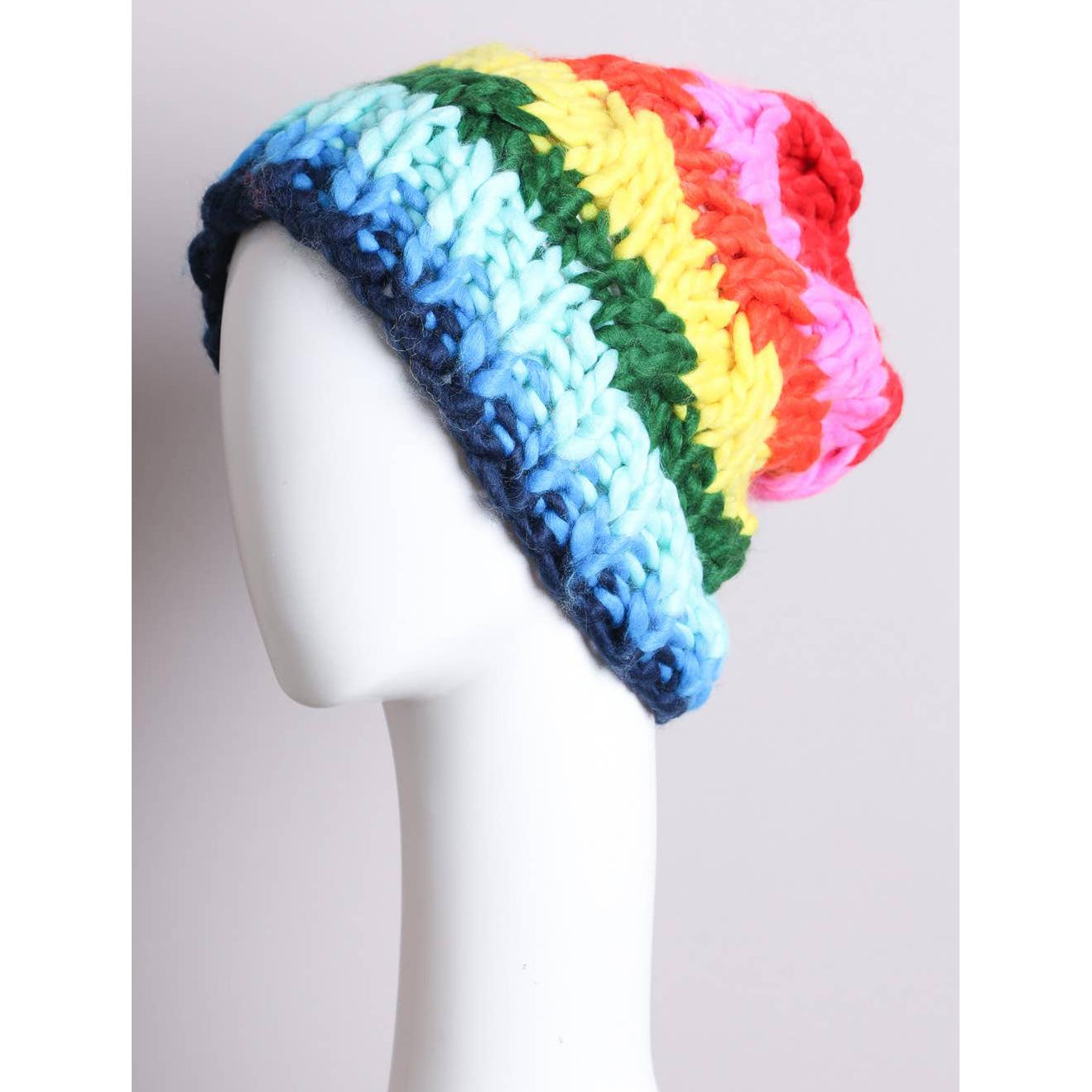 Oversized Yarn Rainbow Beanie