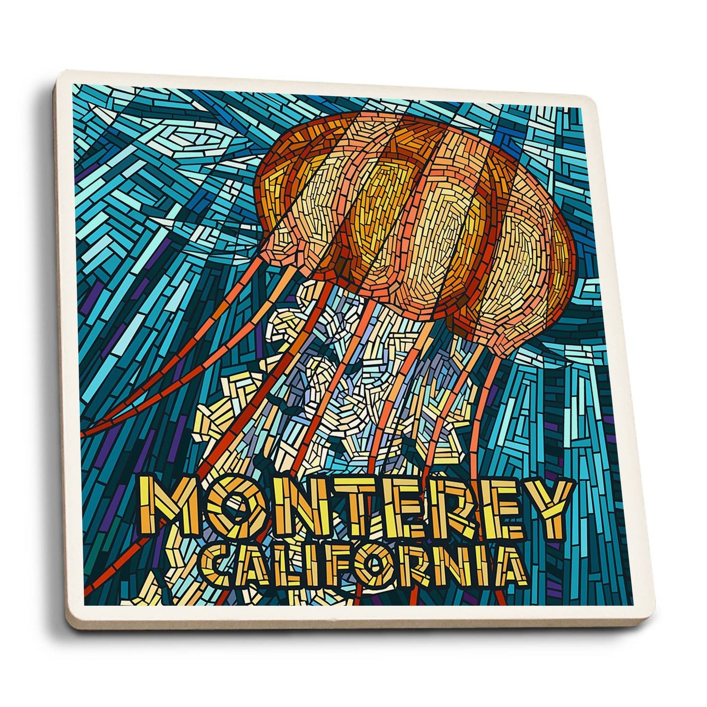 Ceramic Coaster Monterey, California, Jellyfish, Mosaic 1…