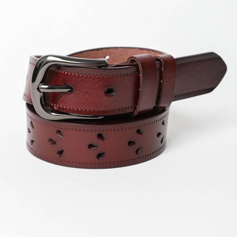 Petal Punch Out Leather Belt | Brown
