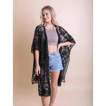 Floral Mandala Embroidered Mesh Kimono