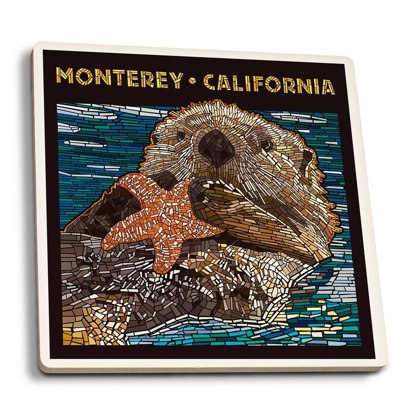 Ceramic Coaster Monterey, California, Sea Otter, Mosaic 1 - Thumbnail 4