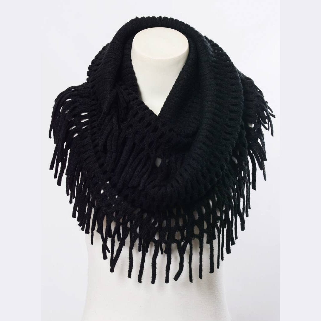 Tassel Fringe Knit Infinity Scarf