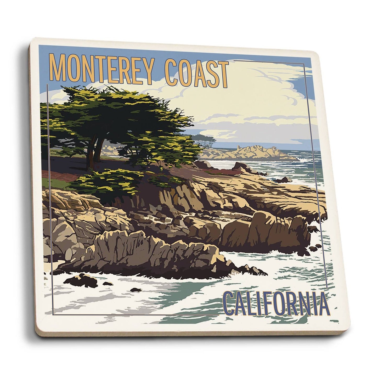 Ceramic Coaster Monterey Coast, California, View of Cypre…