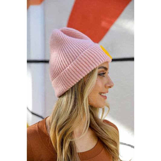 Smiley Face Ribbed Beanie