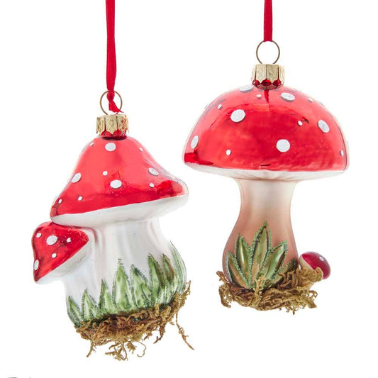 4"GLASS MUSHROOM W/GLITTER ORNAMENT 2/A