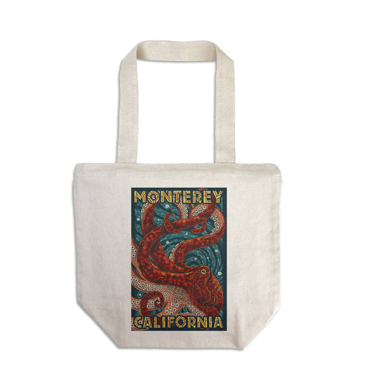 ORGANIC TOTE BAG Monterey, California, Octopus, Mosaic - The Feral Market