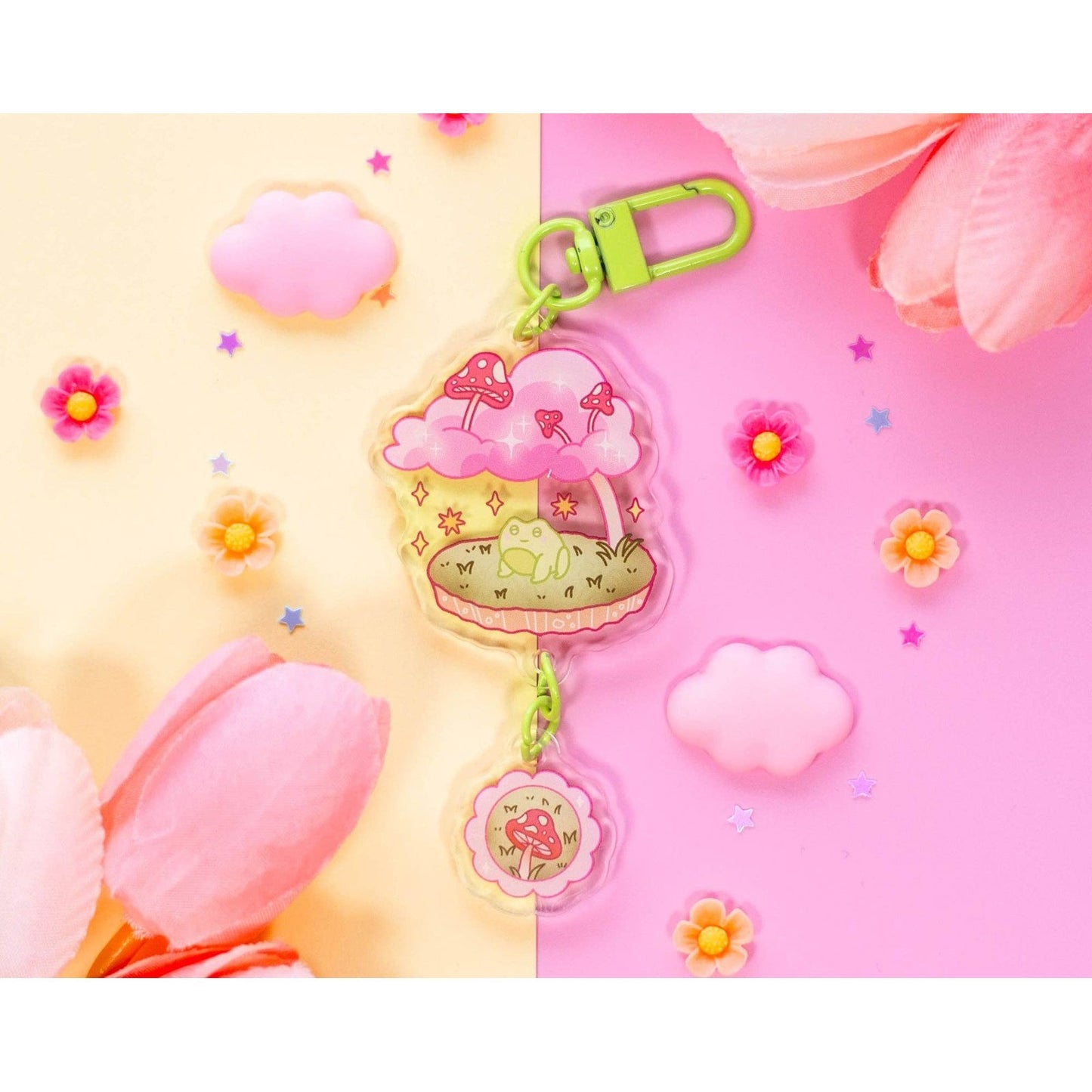 Mushroom Frog Linked Keychain