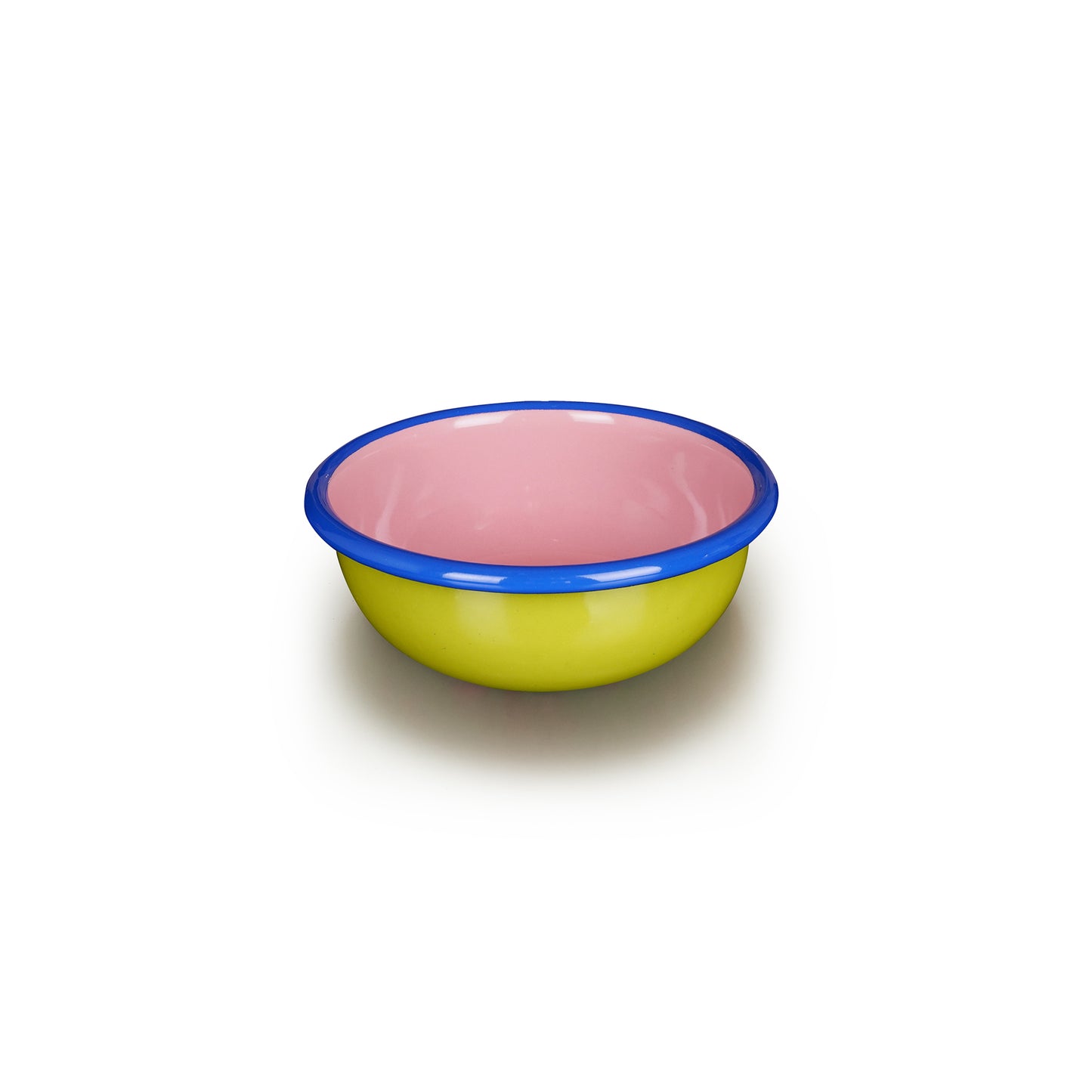 Colorama Bowl 5.25" Chartreuse and Soft Pink with Electric Blue Rim