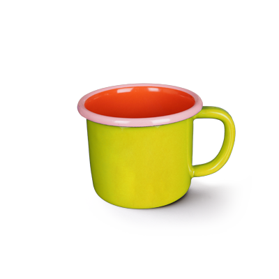 Colorama 12 oz Mug, Chartreuse and Coral with Soft Pink Rim