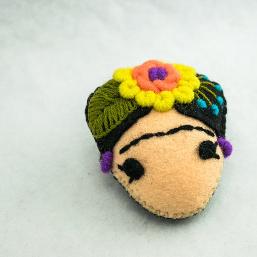 Frida Kahlo Felted Embroidered Ornament - Mexico