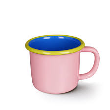 Colorama Large Mug 12oz Soft Pink and Electric Blue with Chartreuse Rim Colorama Large Mug 12