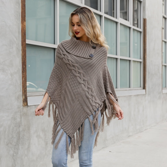 Cable Knit Poncho With Tassels – The Feral Market